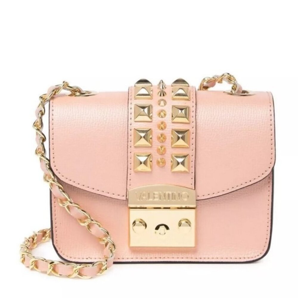 💗 NEW Mario VALENTINO Fleurette Palmellato Studded Shoulder Bag in Rose